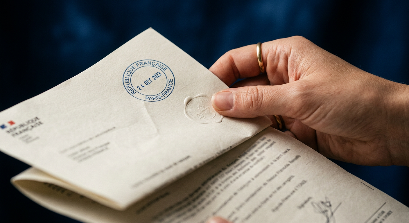 Décision administrative officielle tenue en main